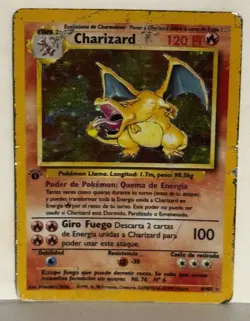 Charizard 1st Edition Base Set Holo Spanish 4/102 Pokemon HP DAMAGED Fast Ship - Image 4