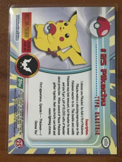 1999 Topps Pokemon TV Animation Series 1 Pikachu #25 - Non-Foil - Black Logo - Image 2