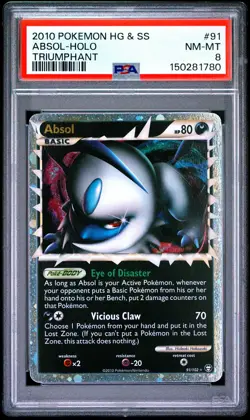 2010 Pokemon HeartGold & SoulSilver Triumphant 91 Absol Holo PSA 8 150281780 - Image 1