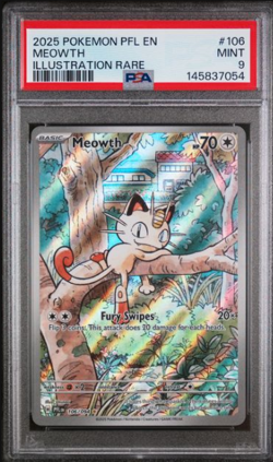 2025 Pokemon Phantasmal Flames PFL En Meowth Illustration Rare #106 PSA 9 - Image 1