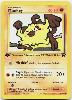 Mankey 61/82 Common Team Rocket Pokemon 1st Edition Moderately Played - Image 1