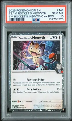 2025 Pokemon Team Rocket's Meowth Mewtwo EX Box 149/182 PSA 10 - Image 1