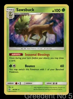 Sawsbuck 16/236 Holo Rare Cosmic Eclipse Pokemon Holo Lightly Played - Image 1