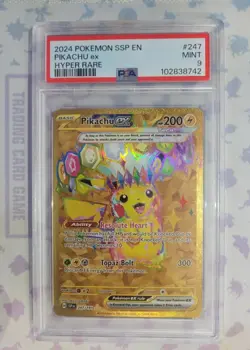 PSA 9 Pikachu ex 247/191 Hyper Rare Gold Surging Sparks SSP English Pokemon Card - Image 1