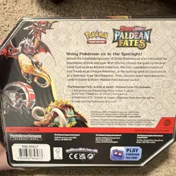 Pokemon Scarlet & Violet Paldean Fates Tin Box Charizard 5 Boosters 1 Promo Card - Image 2