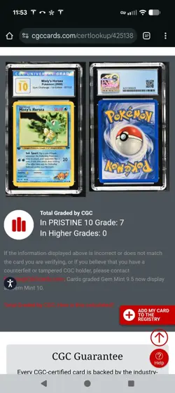 (POP 7) CGC 10 PRISTINE Misty's Horsea 87/132 1st Edition Gym Challenge Pokemon - Image 4
