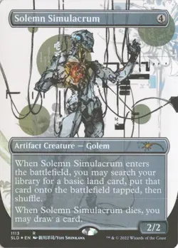 MTG Solemn Simulacrum (1113) *Foil* Borderless Secret Lair: Yoji Shinkawa MT/NM - Image 1