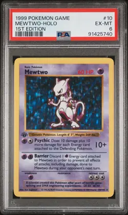 Pokemon Mewtwo Base Set Shadowless 1st Edition Holo Rare #10 PSA 6 - Image 1