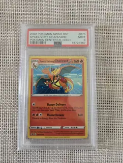 (SWIRL🌀)Pokemon TCG Special Delivery Charizard SWSH075 Holo Promo Card PSA 9 - Image 1