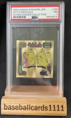 1998 Amada Pokemon Japanese Hyper Sticker Collection Ditto Pikachu 186 PSA 7 NS2 - Image 1