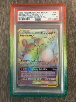 Pokemon Raichu & Alolan Raichu GX (Secret) 241/236 Sm-Unified Minds Holo PSA 9 - Image 1