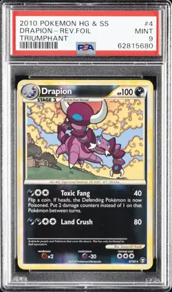 2010 POKEMON HEARTGOLD & SOULSILVER TRIUMPHANT #4 DRAPION-REVERSE FOIL PSA 9 - Image 1