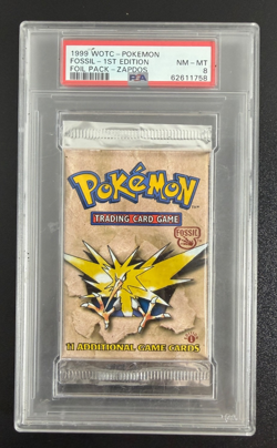 1999 WOTC - POKEMON FOSSIL - 1ST EDITION FOIL PACK - ZAPDOS NM-MT PSA 8 - Image 1