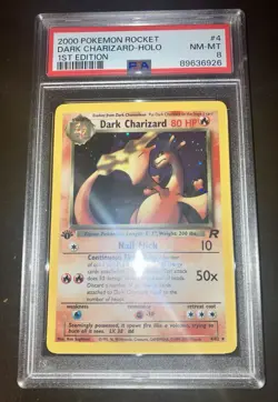 2000 POKEMON ROCKET 1ST EDITION #4 DARK CHARIZARD-HOLO PSA 8 - Image 1