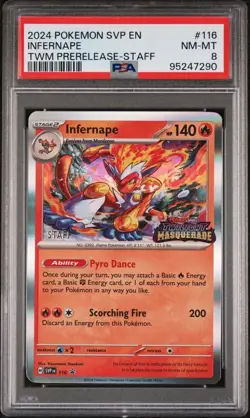 2024 Pokemon Infernape TWM Prerelease Staff Blackstar Promo SVP #116 PSA 8 - Image 1