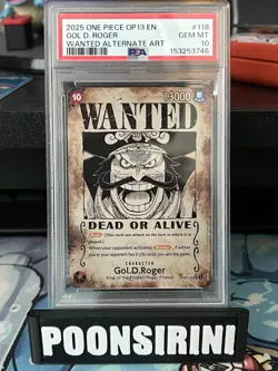 2025 One Piece OP13 EN Gold D. Roger Wanted AA PSA Gem MT 10 - Image 1