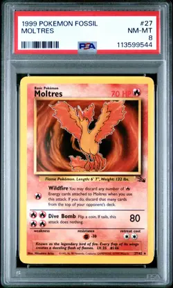 1999 POKEMON FOSSIL #27 MOLTRES PSA NM-MT 8 - Image 1