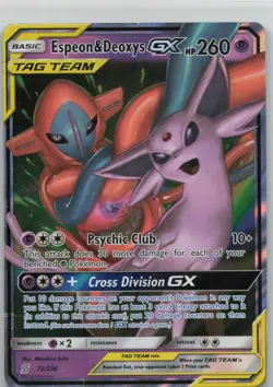 Espeon & Deoxys GX 72/236 Holo GX Rare Unified Minds Pokemon Heavily Played - Image 1