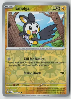 Emolga 029/086 Common Black Bolt Pokemon Reverse Holo Near Mint - Image 1