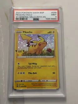Pokemon Pikachu General Mills 25th Anv Black Star Holo Promo SWSH039 PSA 9 Mint - Image 1