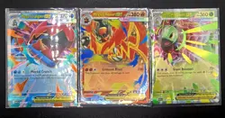 Ascended Heroes Mega Feraligatr, Mega Emboar, Mega Meganium Ex Card Set - Image 1