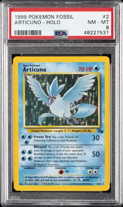1999 POKEMON FOSSIL #2 ARTICUNO-HOLO PSA 8 - Image 1