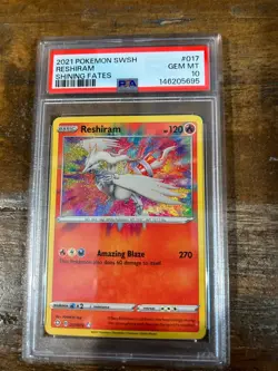 POKEMON 2021 Shining Fates RESHIRAM #017 PSA 10 Gem Mint Rare Amazing - Image 1