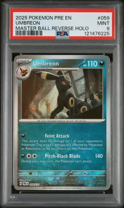 2025 Pokemon EN-Prismatic Evolutions Umbreon Master Ball Reverse Holo 059 PSA 9 - Image 1