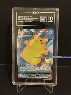 Pokemon Surfing Pikachu VMAX 009/025 Celebrations Full Art TAG 10 GEM MINT - Image 1