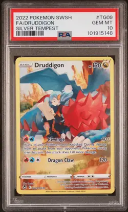 2022 POKEMON SWORD & SHIELD SILVER TEMPEST #TG09 FULL ART/DRUDDIGON PSA 10 - Image 1