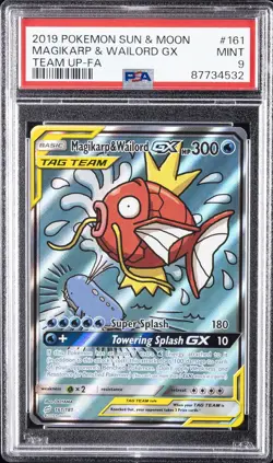 2019 POKEMON SUN & MOON TEAM UP #161 FULL ART/MAGIKARP & WAILORD GX PSA 9 - Image 1