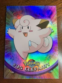 1999 Topps Pokemon TV #35 Clefairy Rainbow Foil Blue Logo (Smooth) - Image 1