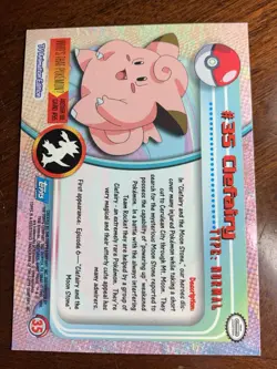 1999 Topps Pokemon TV #35 Clefairy Rainbow Foil Blue Logo (Smooth) - Image 2