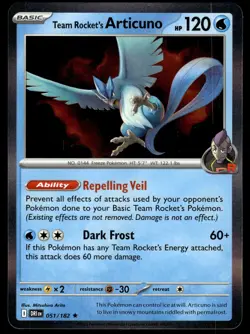 TEAM ROCKET'S ARTICUNO 051/182 Rare Destined Rivals Pokemon Reverse Holo NM - Image 1