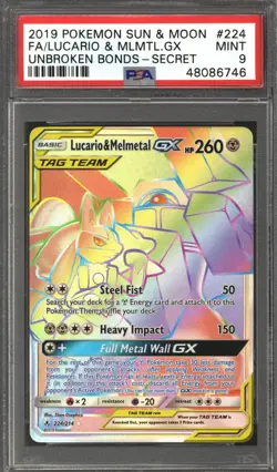 Pokemon Unbroken Bonds Lucario & Melmetal GX Full Art Secret Rare 224/214 PSA 9 - Image 1