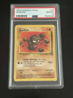 Pokemon Fossil Geodude 47/62 Unlimited Regular 1999 PSA 10 GEM MT - Image 1
