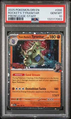 2025 POKEMON DRI EN-DESTINED RIVALS #096 TEAM ROCKET'S TYRANITAR PSA 10 - Image 1