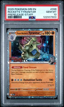 2025 POKEMON DRI EN-DESTINED RIVALS #096 TEAM ROCKET'S TYRANITAR PSA 10 - Image 1