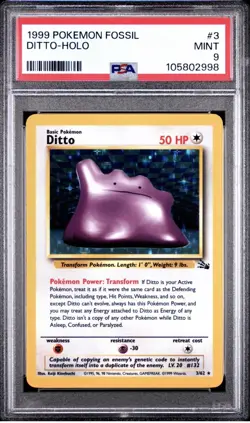 1999 POKEMON FOSSIL #3 DITTO-HOLO PSA 9 MINT - Image 1