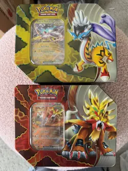 New & Sealed Set of 2-Pokemon TCG Tins (Gouging Fire EX & Raging Bolt EX) - Image 1