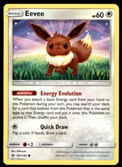 Eevee 101/149 Common SM Base Set Pokemon Lightly Played - Image 1