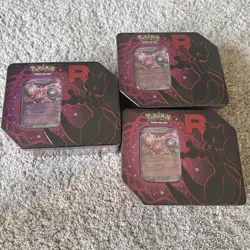 Pokemon TCG Team Rocket Tin (NEW) SEALED Mewtwo Lot Of 3 Tins - Image 1