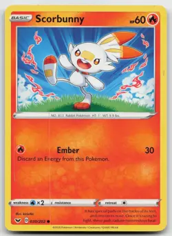Pokemon Scorbunny (030) Common SWSH01: Sword & Shield Base Set 030/202 LP - Image 1