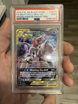 Pokemon Mewtwo and Mew GX SM191 Promo Tag Team 2019 Sun & Moon PSA 2 Low Pop - Image 1