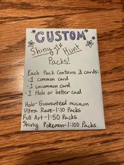 Custom Pokemon Card Mystery Pack “Shiny Hunt Packs” 3 Cards Per Pack Holo+ - Image 1