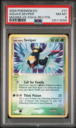 2004 POKEMON EX TEAM MAGMA VS AQUA #17 SEVIPER REV FOIL REVERSE HOLO PSA 8 - Image 1