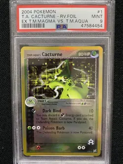 Pokemon EX Team Magma Vs. Team Aqua Team Aqua's Cacturne Reverse Foil 1/95 PSA 9 - Image 1