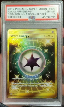 2017 Pokemon Crimson Invasion Full Art Warp Energy Secret Rare 123/111 PSA 10 - Image 1