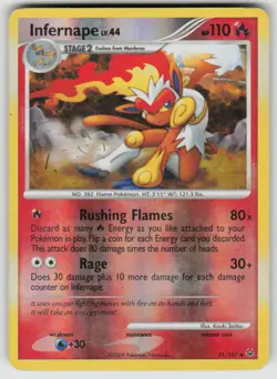 Infernape 31/127 Rare Platinum Pokemon Reverse Holo Damaged - Image 1