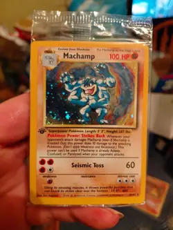 Vintage Machamp 1st Edition Cosmo Holo SEALED W/ Big SWIRL Pokemon Card New Mint - Image 1